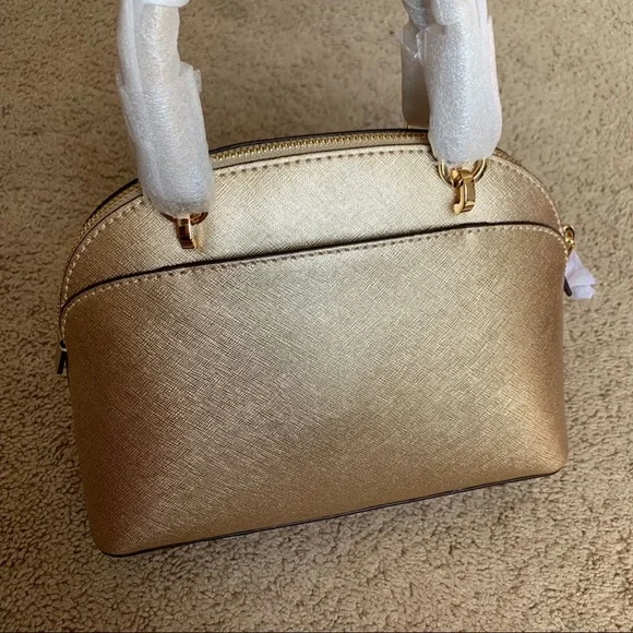 Michael Kors Emmy Small Dome Leather Satchel Crossbody Bag Gold
